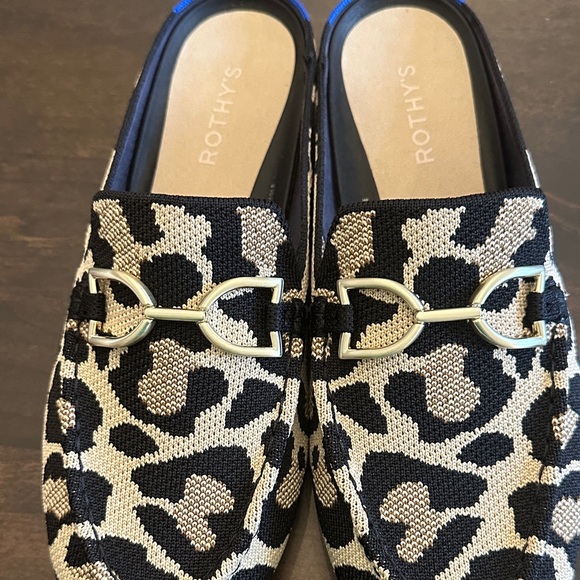 Rothy's Black and Cream Leopard Mules - Picture 2 of 6